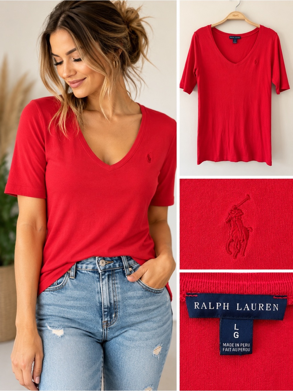 Ralph Lauren Red V-Neck Short Sleeve Tee